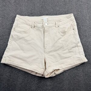 HM‎ Cream High Waisted Denim Shorts Women's Size 12 Off White Cuffed Jean Shorts